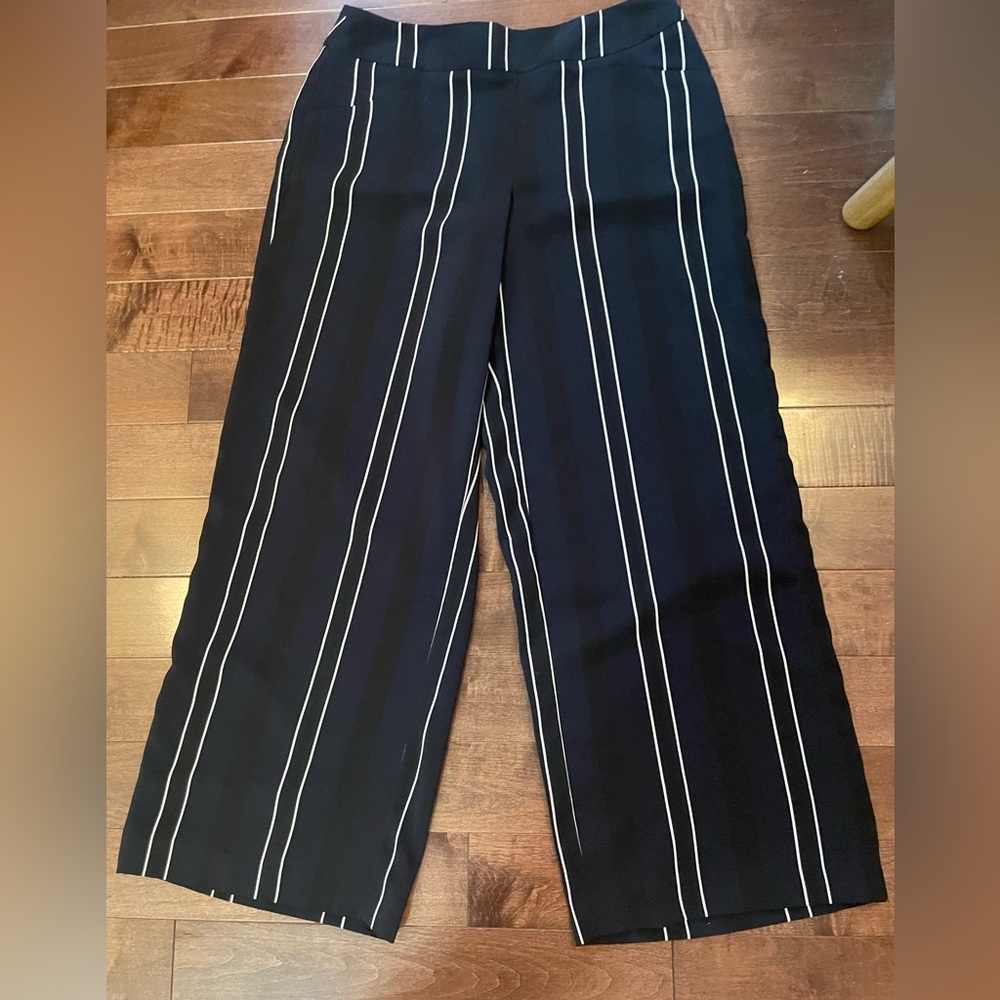 cleo Black Wide-Leg Pants with White Pinstripes